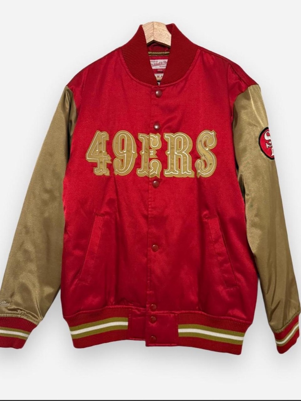 M&N "BLOCKED" SF 49ERS VARSITY JACKET (RED/GOLD)